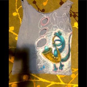 Handmade T-Shirt with painted saxophone lizard